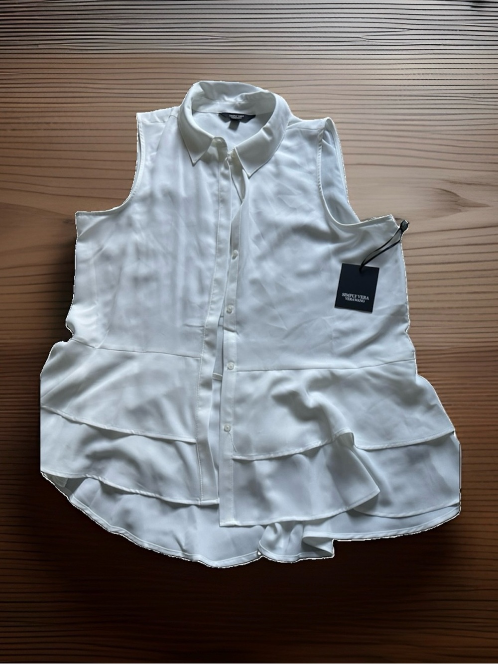 Simply Vera Vera Wang White Sleeveless Ruffled Button-Front Blouse